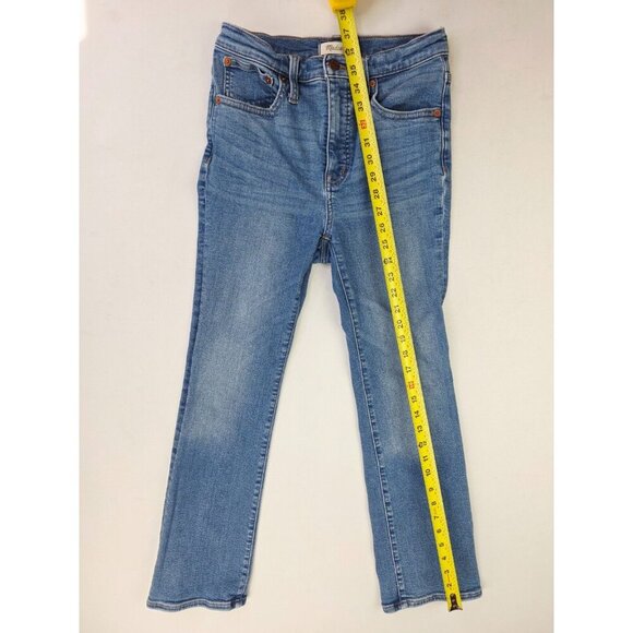 Madewell Size 25X27 Women Cali Demi Boot Blue Denim Embroidered Logo Denim Jeans - Picture 10 of 13